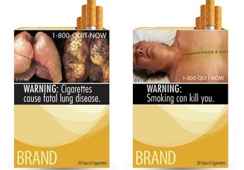 Duas das nove mensagens de alerta que a FDA aprovou para as embalagens de cigarro nos Estados Unidos (Foto: FDA/arquivo/AP)