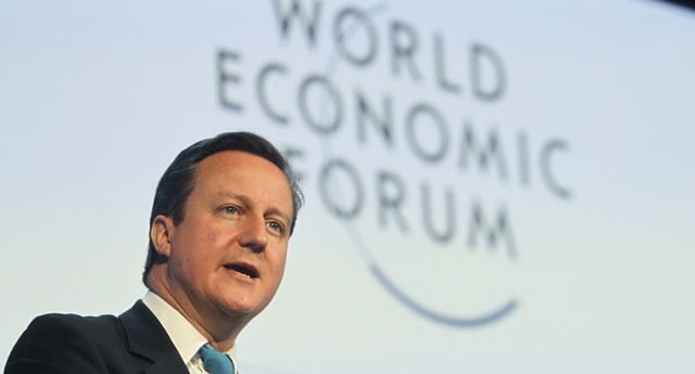 O primeiro-ministro do Reino Unido, David Cameron, discursa no Fórum Econômico Mundial em Davos, Suíça (Foto: Michel Euler/AP)