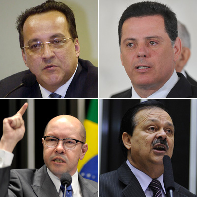 No sentido horário, Carlinhos Cachoeira (no alto, à esq.), Marconi Perillo (PSDB), Jovair Arantes (PTB) e Demóstenes Torres (DEM) (Foto: Arquivo)