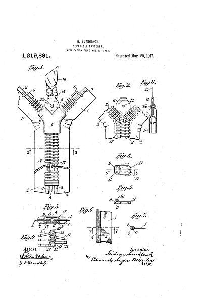 A patente do zíper de Gideon Sundback, reconhecida em 1917 (Foto: Wikimedia Commons)