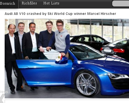 Audi A8 V10 batido pelo campeão mundial de esqui, Marcel Hirscher (Foto: Born Rich)